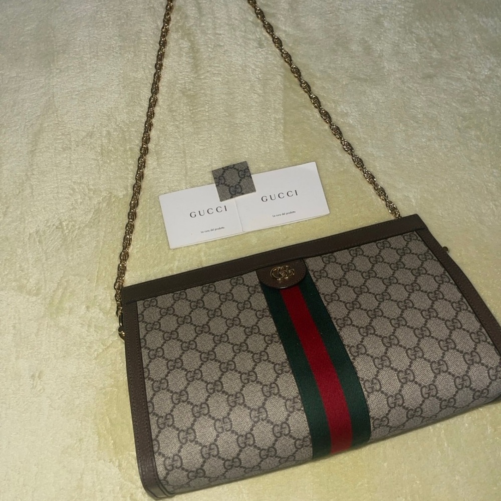 PRICE FIRM Authentic Gucci Ophidia Brown and Cream Monogram Shoulder Bag 503876
